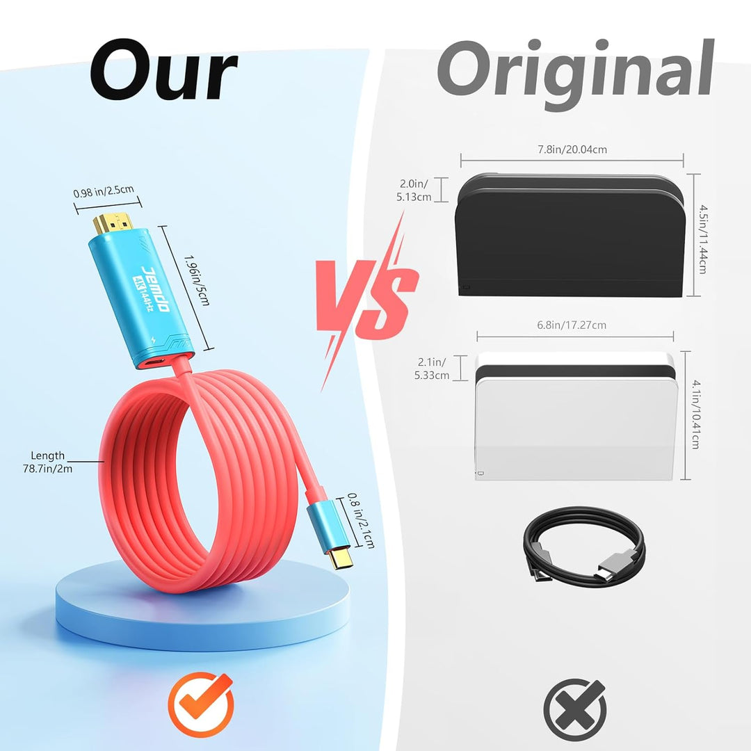 Switch 2 Dock HDMI Kabel für Fernseher, 2m USB C 3.2 auf HDMI Adapter 2.1 4K@144Hz 48Gbps PD 100W, t