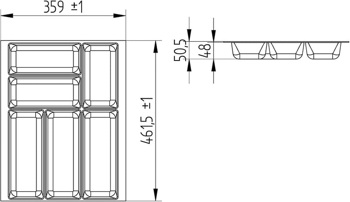 SO-BOX 2 Besteckkasten Breite 35,9 cm, Tiefe 46,2 cm mit silbergrauer Kanvas-Struktur für Schubladen