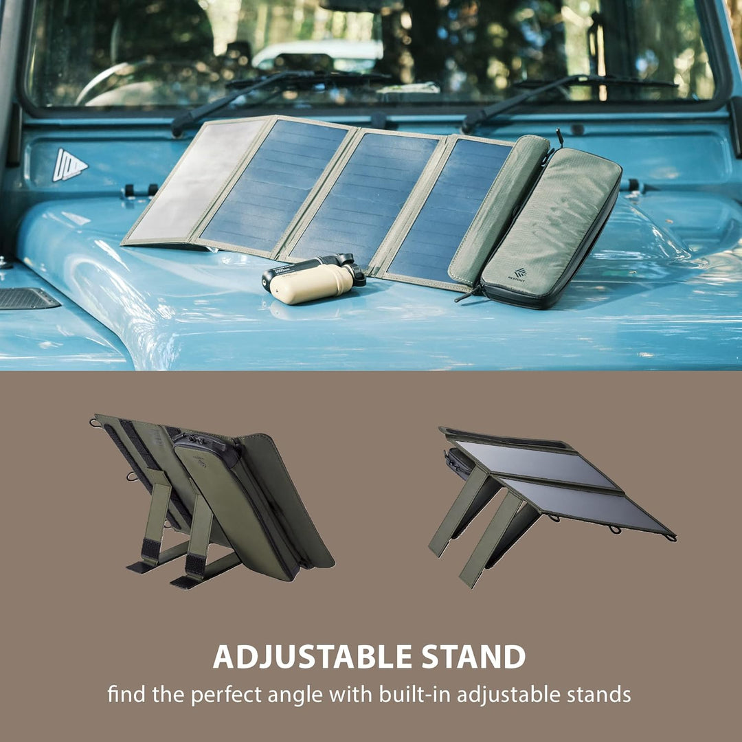 ELECOM NESTOUT Portable Solar Panel, Dual USB-A Ports, 14W Power Generation Charger for Phone Campin