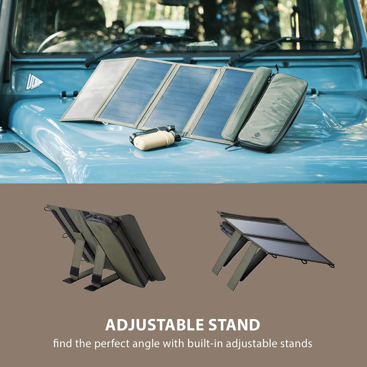 ELECOM NESTOUT Portable Solar Panel, Dual USB-A Ports, 14W Power Generation Charger for Phone Campin