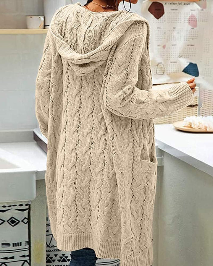GeGekoko Strickjacke Damen mit Kapuze Langarm Grobstrick-Cardigan Open Front Sweater Herbst Winter C