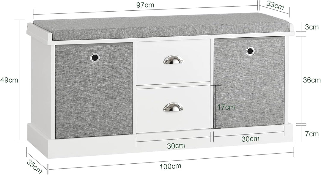 SoBuy FSR66-HG Sitzkommode Sitzbank mit Stauraum Schuhbank mit Sitzfläche mit 2 grauen Körben und 2