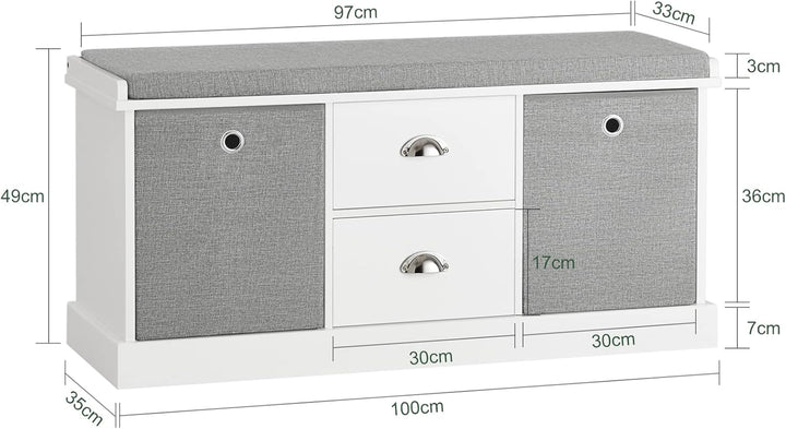 SoBuy FSR66-HG Sitzkommode Sitzbank mit Stauraum Schuhbank mit Sitzfläche mit 2 grauen Körben und 2