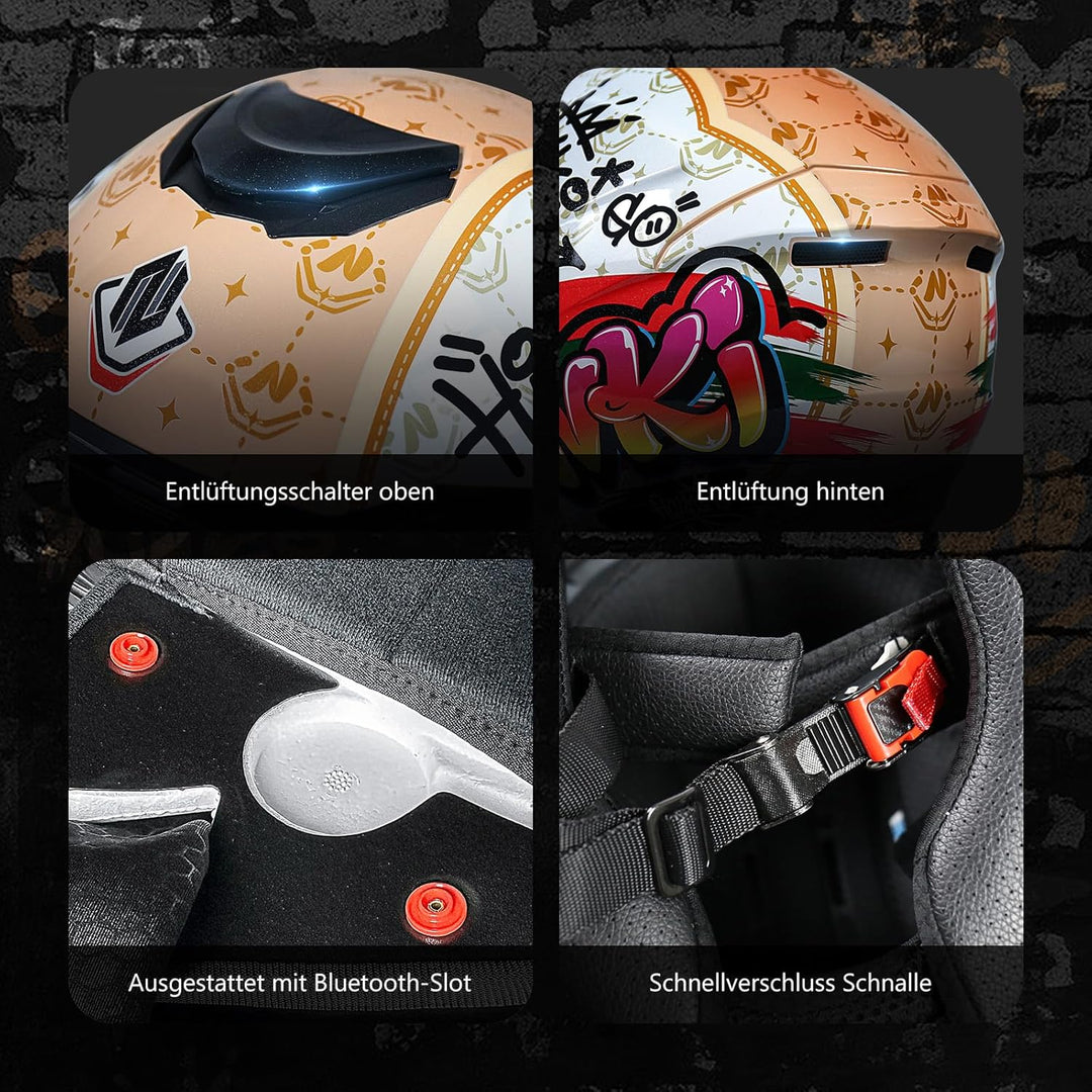 NENKI Jethelme Halbhelme Rollerhelm Sturzhelm Chopper Helm,Motorradhelm ECE 22.06 mit Doppelvisier S