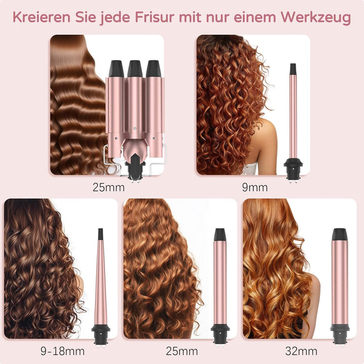 iToncs 5-in-1 Lockenstab-Set, 3 Fässer Welleneisen mit auswechselbarem Keramik-Lockenstab, Geeignet
