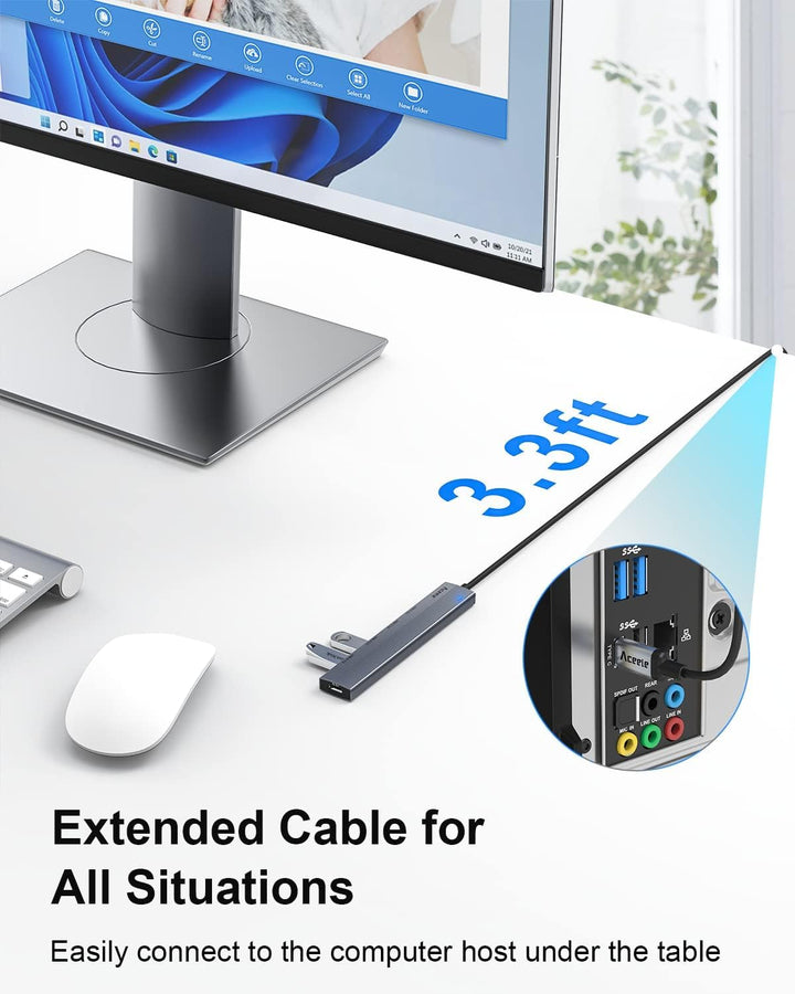 Aceele USB C Hub 10-Gbit/s mit 2 USB-A und 2 USBC-3.2-Anschlüssen, USB3.2 Gen 2 Verteiler mit 1 m Ve