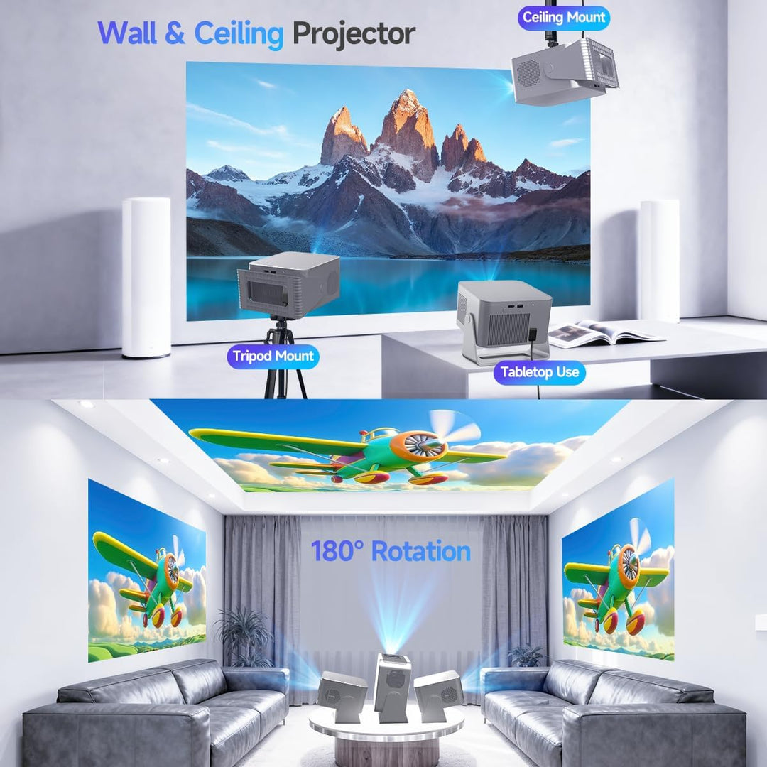 Mini Beamer 4K 8K Unterstützt 1080P Full HD, Android 14 Smart Projektor, WiFi 6 Bluetooth 5.4, Autof