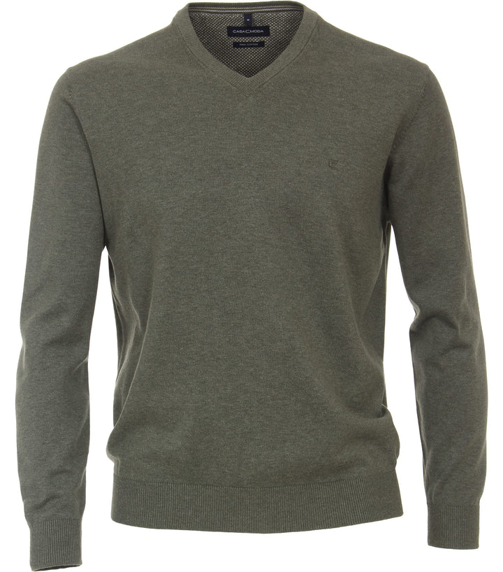 CASAMODA Herren Pullover mit V-Ausschnitt unifarben Elastischer Bund M 325 - Grün, M 325 - Grün