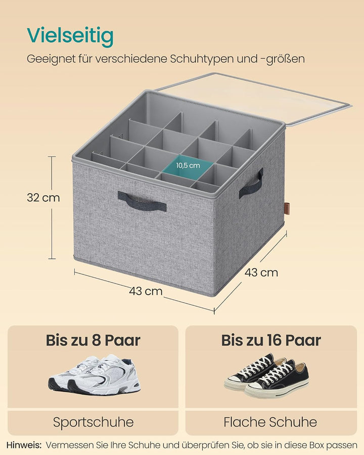 SONGMICS Schuh-Organizer, Schuhaufbewahrung, für 16 Paar Schuhe, Schuhbox, Griffe, platzsparend, Auf