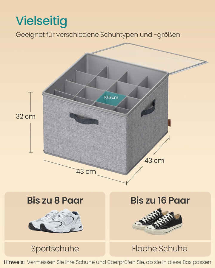 SONGMICS Schuh-Organizer, Schuhaufbewahrung, für 16 Paar Schuhe, Schuhbox, Griffe, platzsparend, Auf