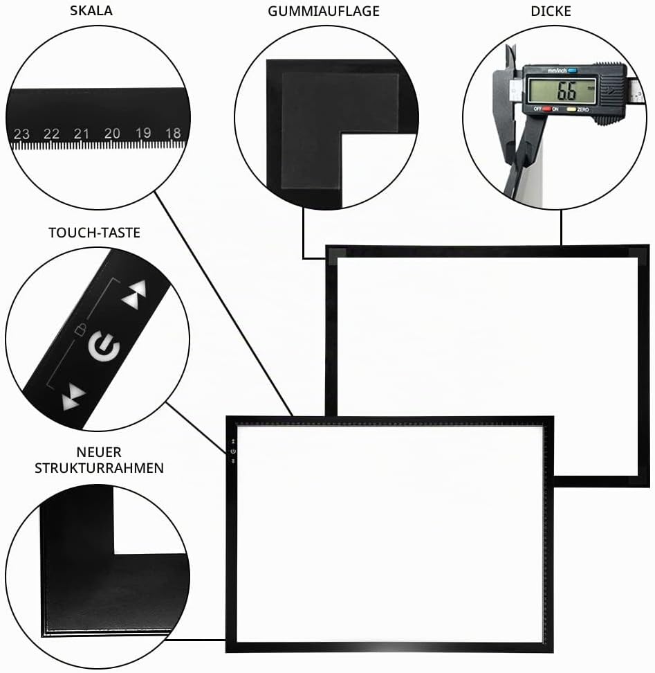 HSK A2 LED-Lichtpad Sperren/Entsperren Touch-Dimmer-Knopf Helligkeit 5500 Lux verpackter Adapter 12V
