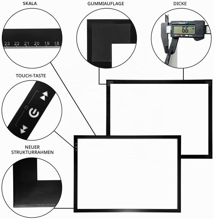 HSK A2 LED-Lichtpad Sperren/Entsperren Touch-Dimmer-Knopf Helligkeit 5500 Lux verpackter Adapter 12V