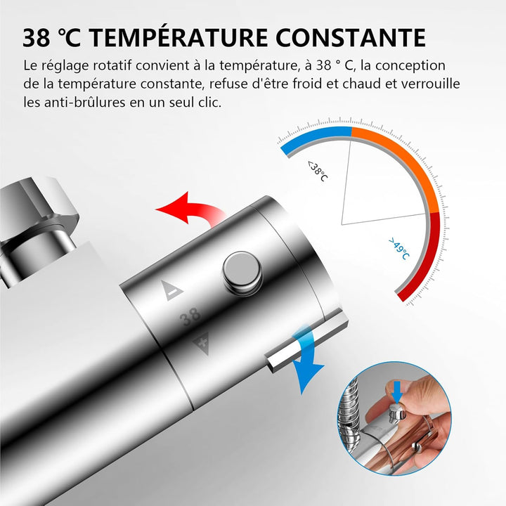 KOMIRO Duschsystem mit Thermostat, Duscharmatur mit Thermostat, 23 x 23 cm Regendusche, 5 Strahlarte