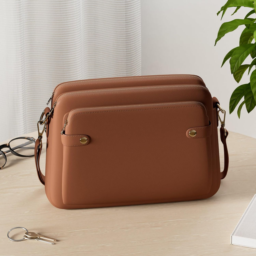 Crossbody Bags for Women Three-Layer Shoulder Bag Vegan Leather Multiple Compartments Handbag Purses