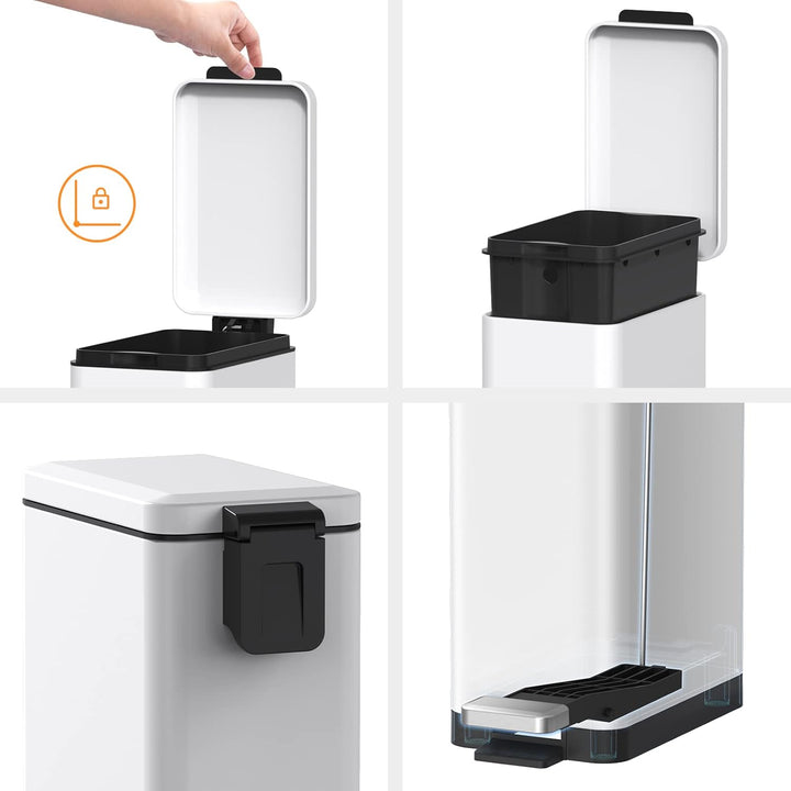 Mbillion Mülleimer Bad 10 Liter Slim Design Treteimer mit starkem Pedal, Edelstahl Rechteckiger Müll