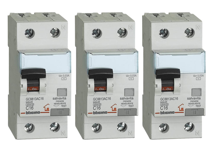 Bticino ASTGC8813AC16 Set bestehend aus 3 Stück Differentialschalter, Weiss 16 A, 16 A
