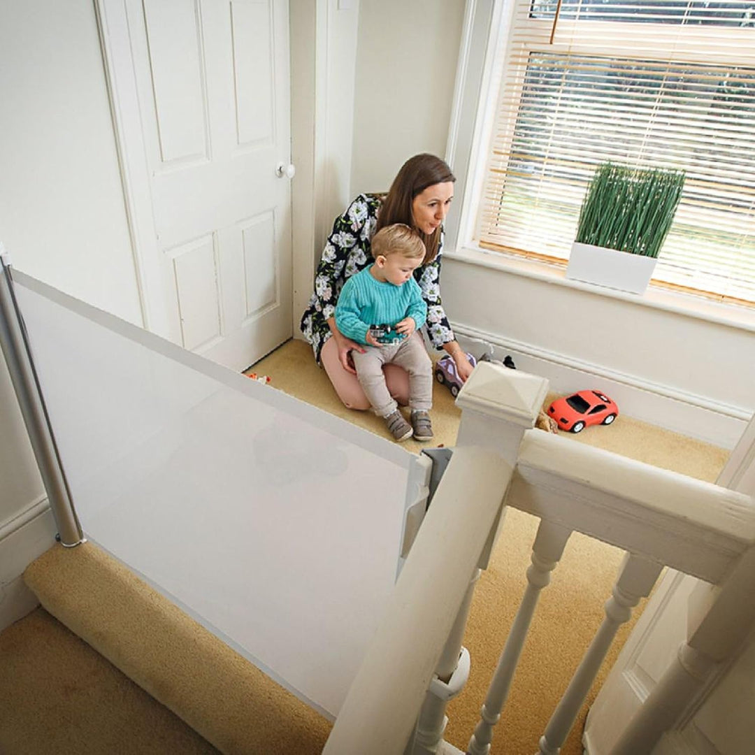 KiddyGuard Sicherheitsgitter für Treppen, mit Aluminiumgehäuse, ausziehbar, bis zu 120 cm, Weiss