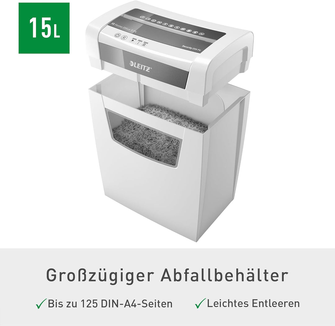 Leitz IQ Home Office S Aktenvernichter, 9-8 Blatt Kapazität (70-80 g/m²), Partikelschnitt, Sicherhei