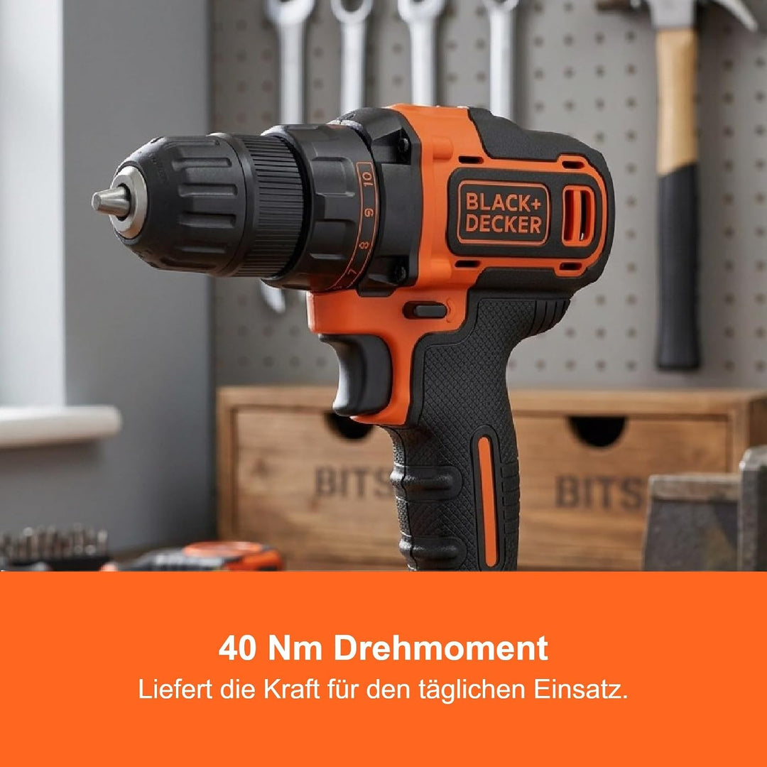 BLACK+DECKER 18V 2G Bohrschrauber, 2 Gänge, 11-Positions-Kupplung, 40Nm Drehmoment, 2x 1,5Ah Akkus,