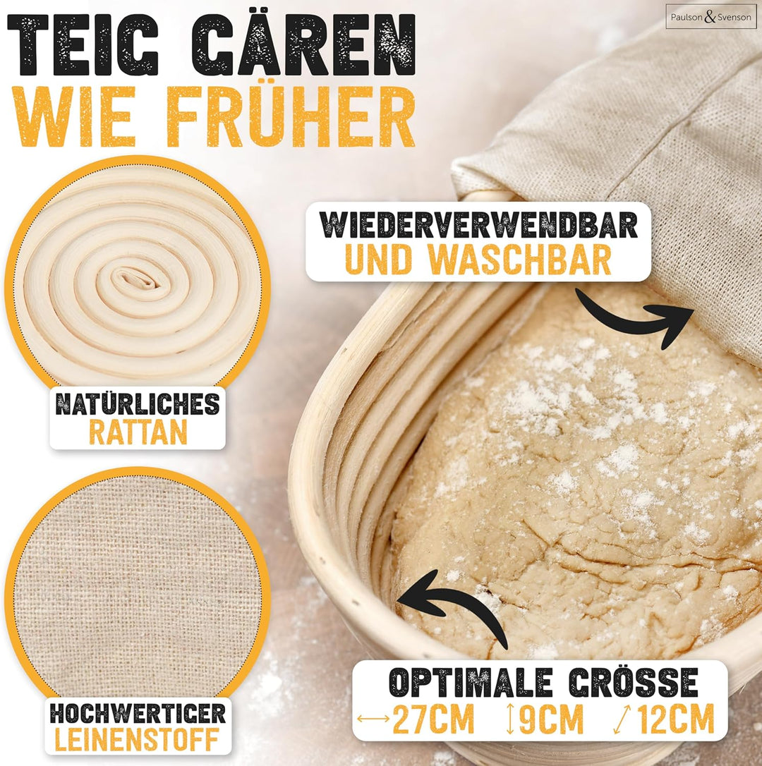 Paulson & Svenson® Brotbackform mit Deckel inkl. Gärkorb & Silikongriffe - Hochwertig eingebrannte B