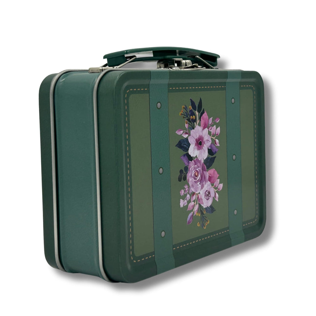 MediMuc Reisekoffer Flowers - Mini Scharnierdeckeldose mit beweglichem Henkel und Stickern - lebensm