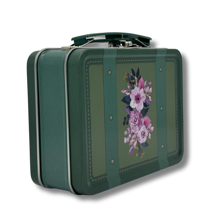 MediMuc Reisekoffer Flowers - Mini Scharnierdeckeldose mit beweglichem Henkel und Stickern - lebensm