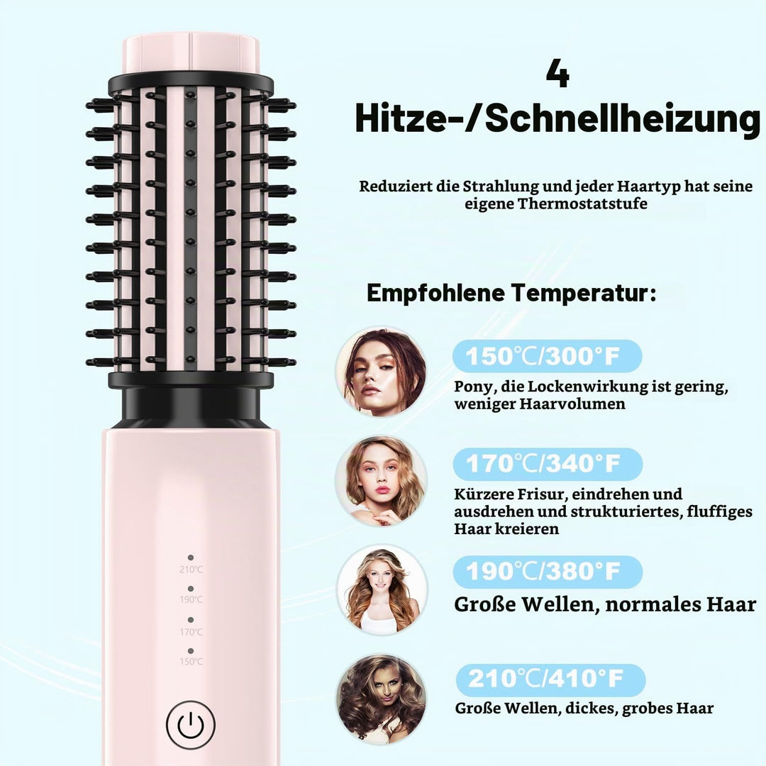 Dricar Kabellose Lockenstabbürste, Tragbare Reise Lockenstäbe Grosse Locken, 40mm Thermobürste Rundb