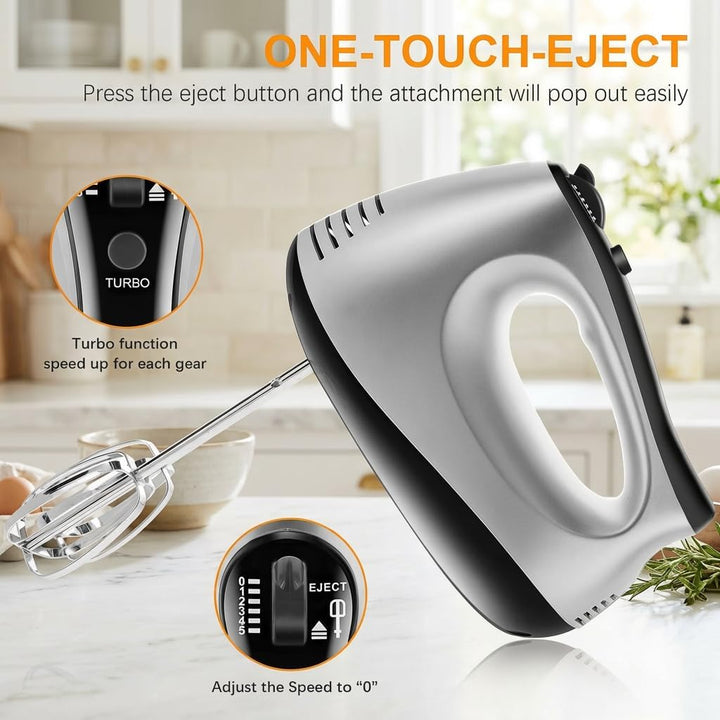 Handmixer Elektrisch 500W mit 5 Geschwindigkeiten & Turbinenfunktion Inkl. 2 Quirlen, 2 Knethaken, 2