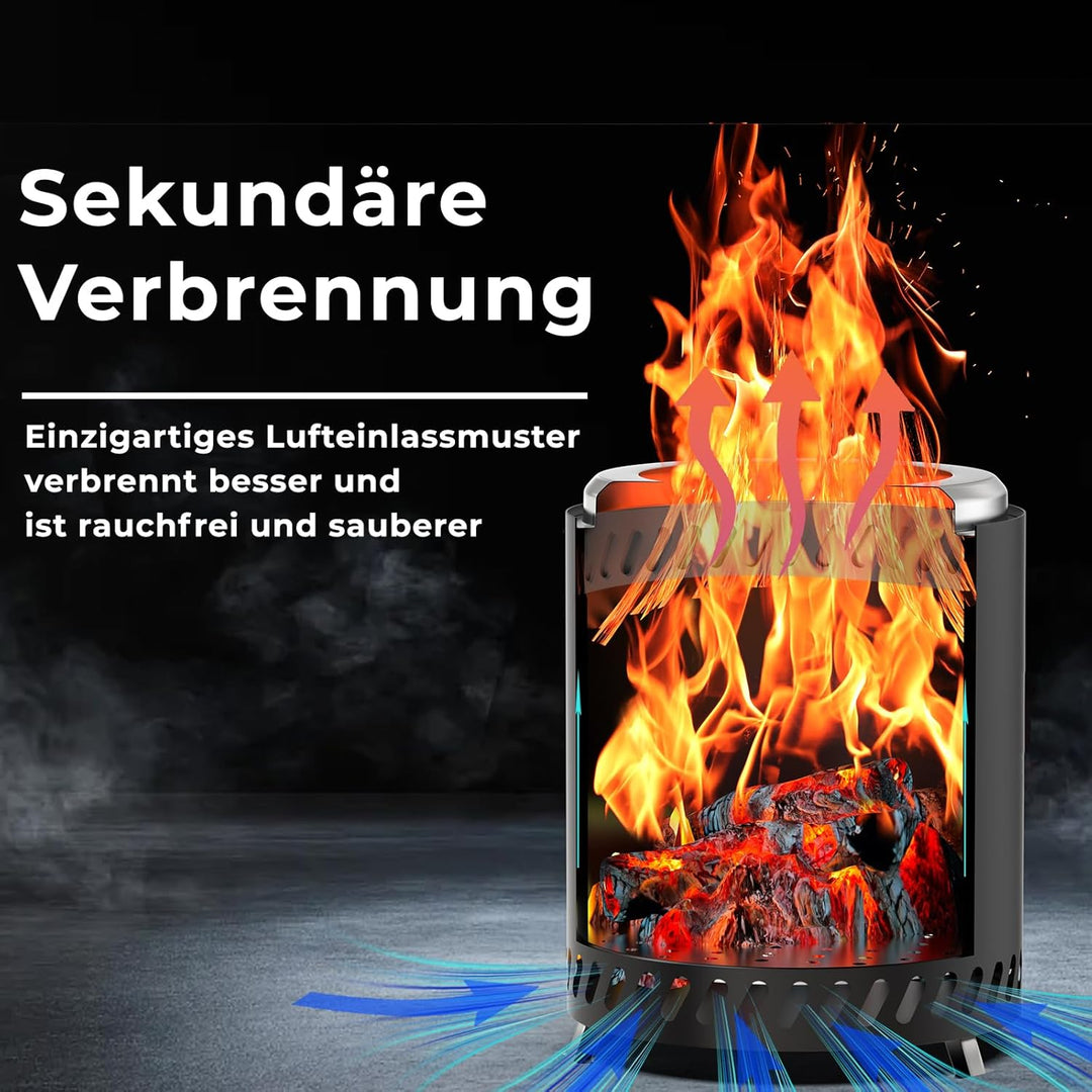 Outdoor Rauchfreie Feuerschale Camping Tragbarer Feuerstelle Edelstahl Feuerkorb Betrieben mit Pelle
