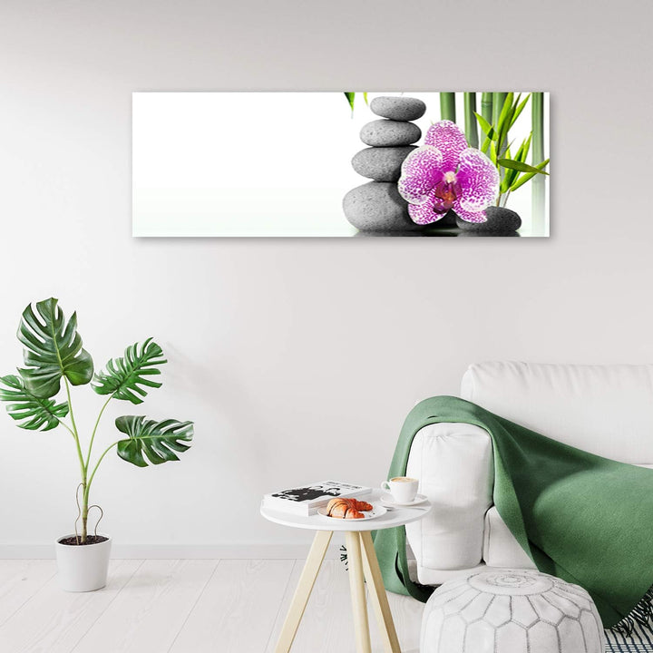 Leinwandbild XXL Zen Wandbild Kunst Orchidee Weiss 150x50 cm Leinwandbild 150x50 cm Weiss_a, Leinwan