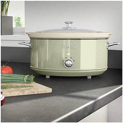 Swan Retro SF17031GN Slow Cooker 6,5L Abnehmbarer Kochbehälter, PFOA-und PTFE-freier Keramischer Ant
