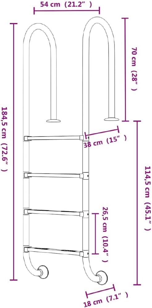 Pool-Leiter 54x38x184.5 cm Edelstahl 304 Einstiegshilfe Silber