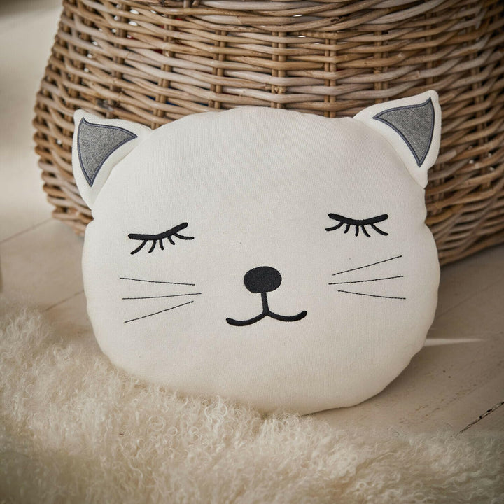 Loberon Kissen Junari - mit Süsser Katzenstickerei - Weich Gestrickt - Waschbar - Wohnaccessoire - H