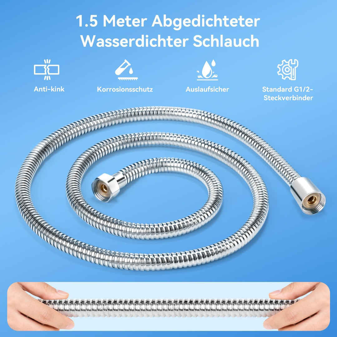 Duschkopf mit Filter, Hochdruck Handbrause mit Schlauch 1.5M, Duschkopf Wassersparender 4.6L/Min, Ho