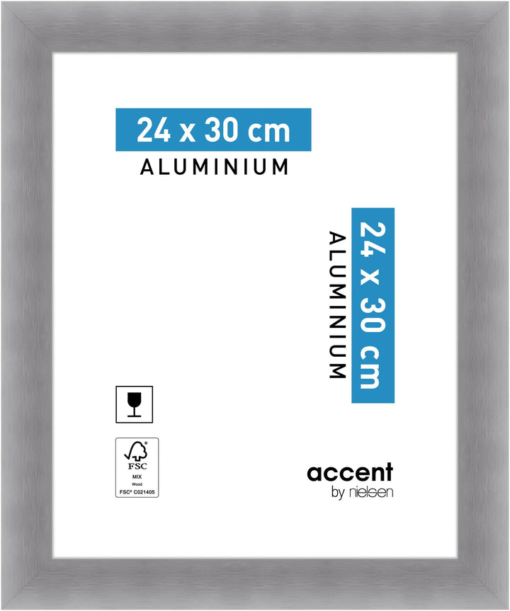 accent by nielsen Bilderrahmen, 24 x 30 cm, Aluminium, Silber matt, Rahmen zum Aufhängen im Hoch- &
