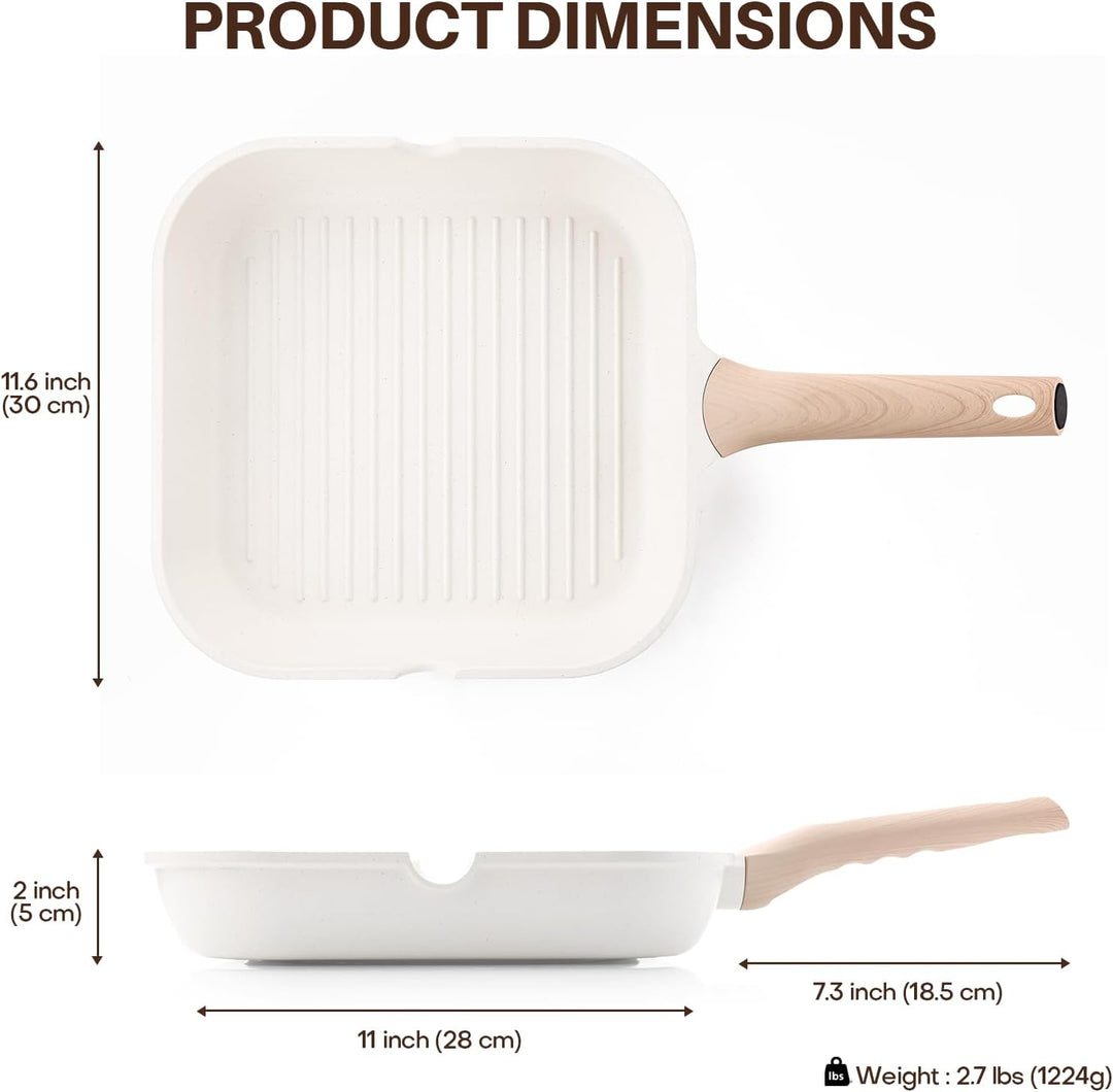 Kordisen Antihaftbeschichtete Grillpfanne für Herdplatten, 28 cm, quadratische Grillpfanne für Innen