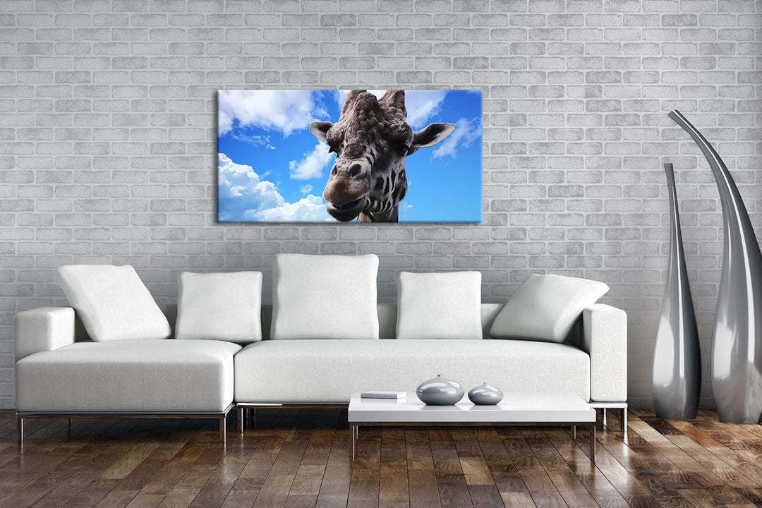 Fotogene Giraffe Panorama 60x30 cm als Leinwandbild, Motiv fertig gerahmt auf Echtholzrahmen, Hochwe