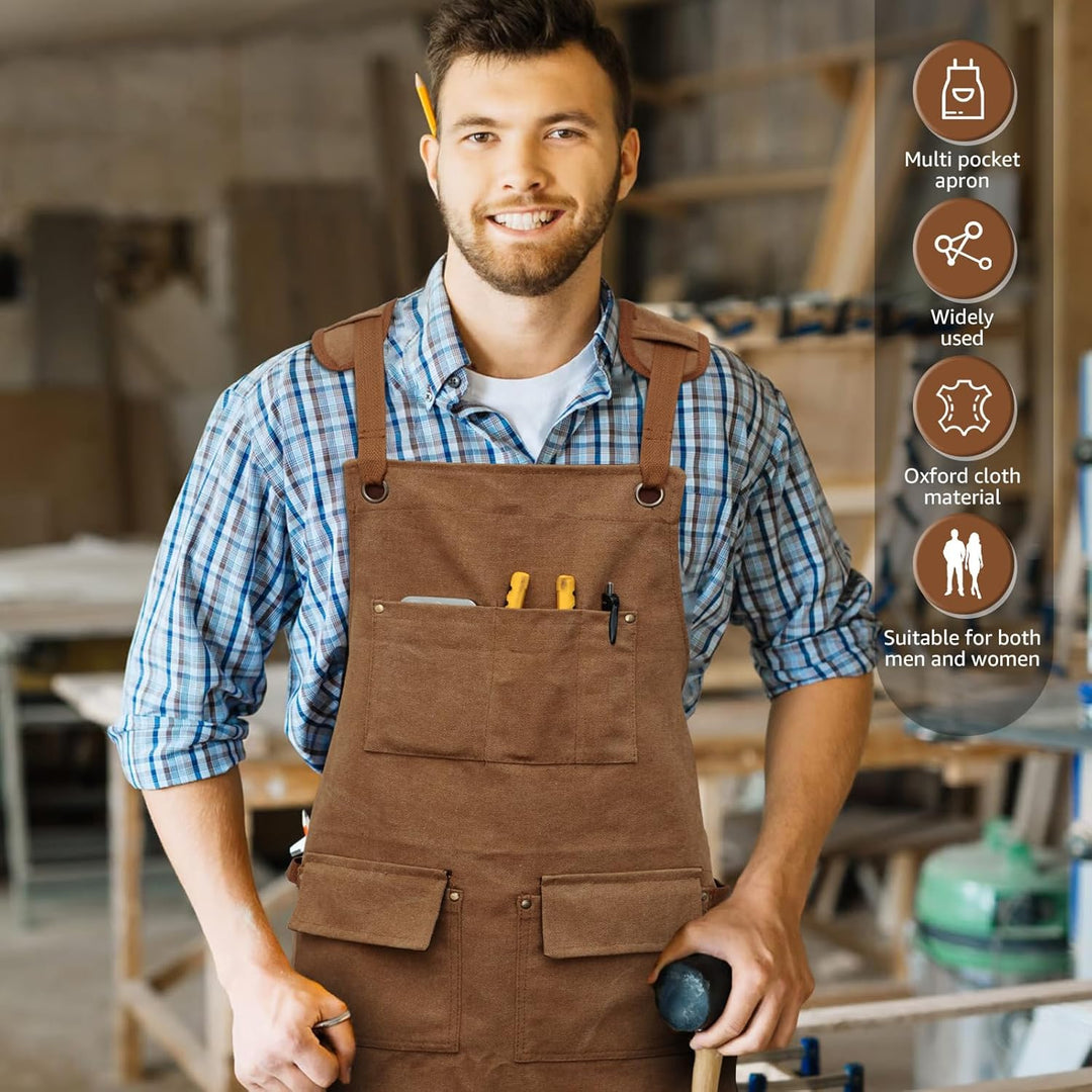 Arbeitsschürze mit 5 Werkzeugtaschen, strapazierfähiges, wasserdichtes Oxford-Tuch, verstellbarer Kr