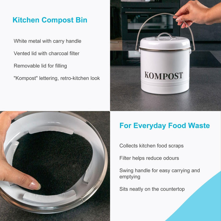 Komposteimer Biomülleimer aus Eisen für die Küche - 21.5 x 19 x 20.5 cm - 3 Liter Füllmenge - Behält