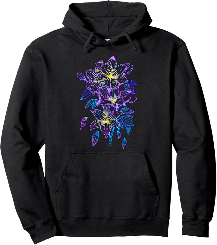 Outrun Vaporwave Ästhetische Lilien Pullover Hoodie