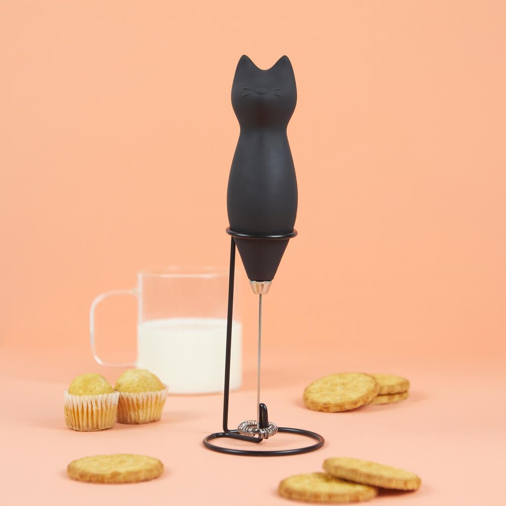 balvi Meow Automatischer Milchaufschäumer, batteriebetrieben, Schwarz, 2 x AA Kunststoff/Metall, Sch
