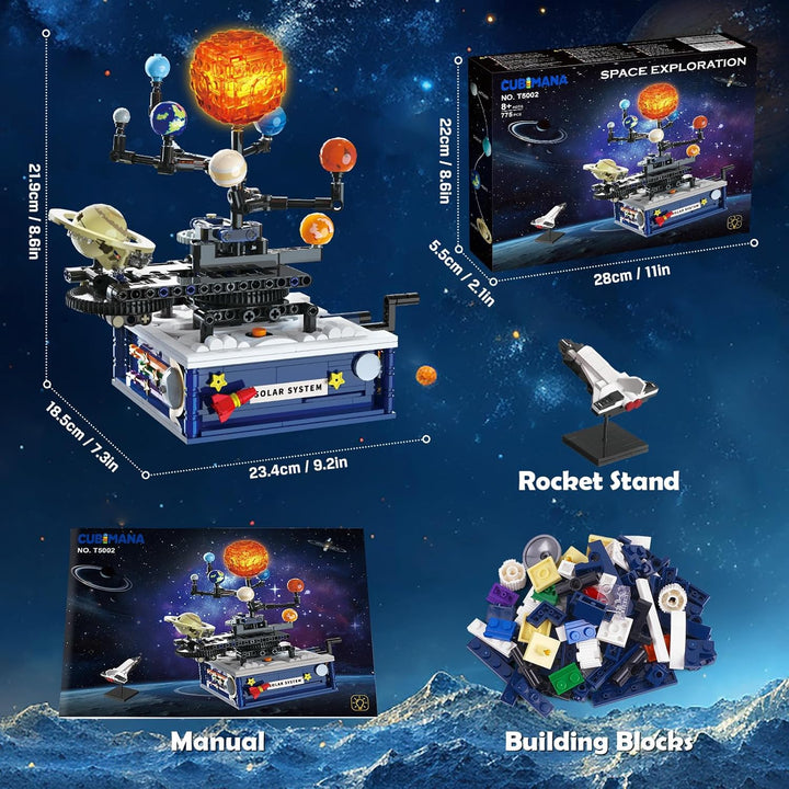 Technik Sonnensystem Bauspielzeug mit Licht – Kosmischeforschung Rotations Bauset mit 8 Planeten und