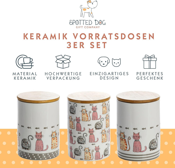 SPOTTED DOG GIFT COMPANY Vorratsdosen Keramik mit Deckel Luftdicht - 3 Vorratsbehälter vielseitig Au