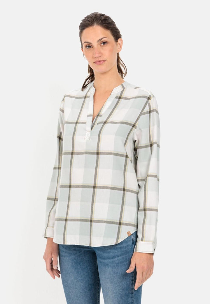 camel active Damen Schlupfbluse in einem Flanellkaro XS Khaki, XS Khaki