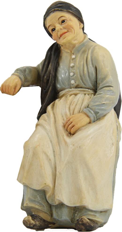 Krippenfigur Grossmutter auf Bank sitzend