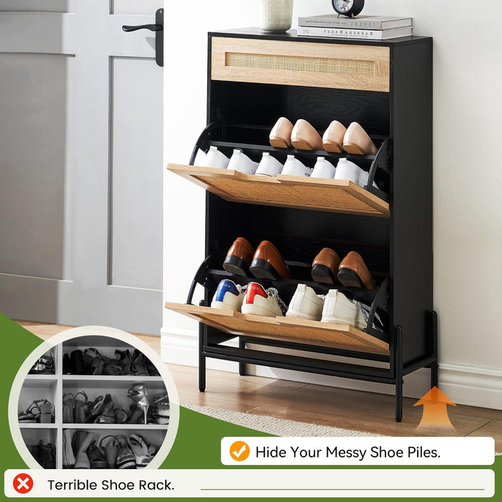 Garvee Schuhschrank schmal Schuhkommode mit 2 Klappen Schuhschrank mit 4 Einstellbar Ablageflächen -
