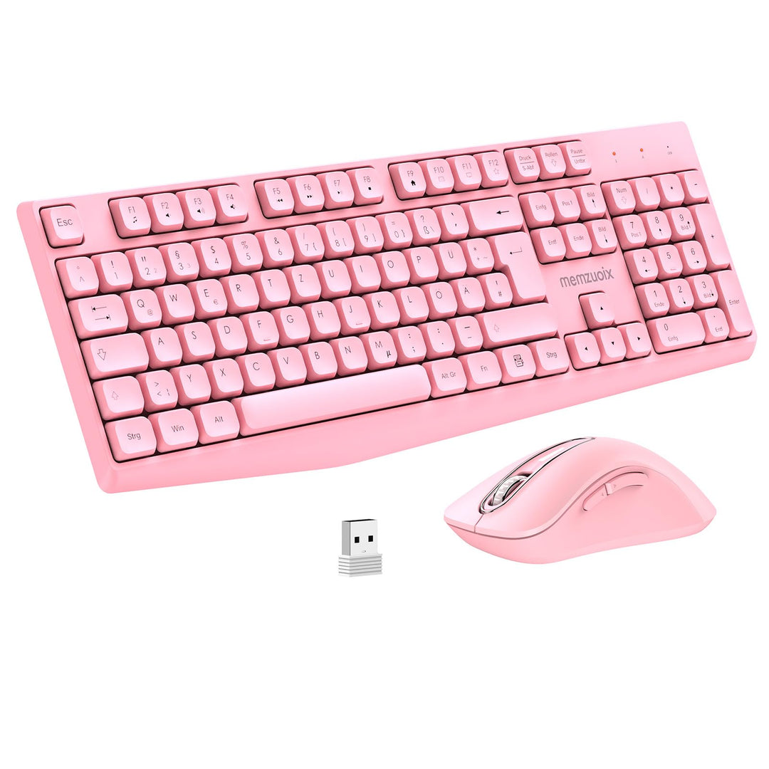 QWERTZ Kabelloses Tastatur Maus Set, Full Size 105-Tasten Tastatur mit Nummernblock, 2.4GHz Funk mit