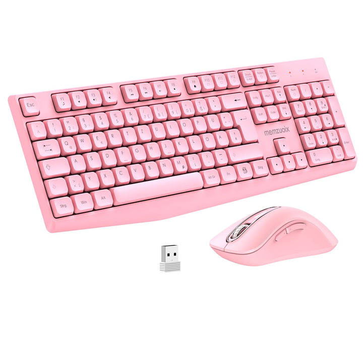 QWERTZ Kabelloses Tastatur Maus Set, Full Size 105-Tasten Tastatur mit Nummernblock, 2.4GHz Funk mit