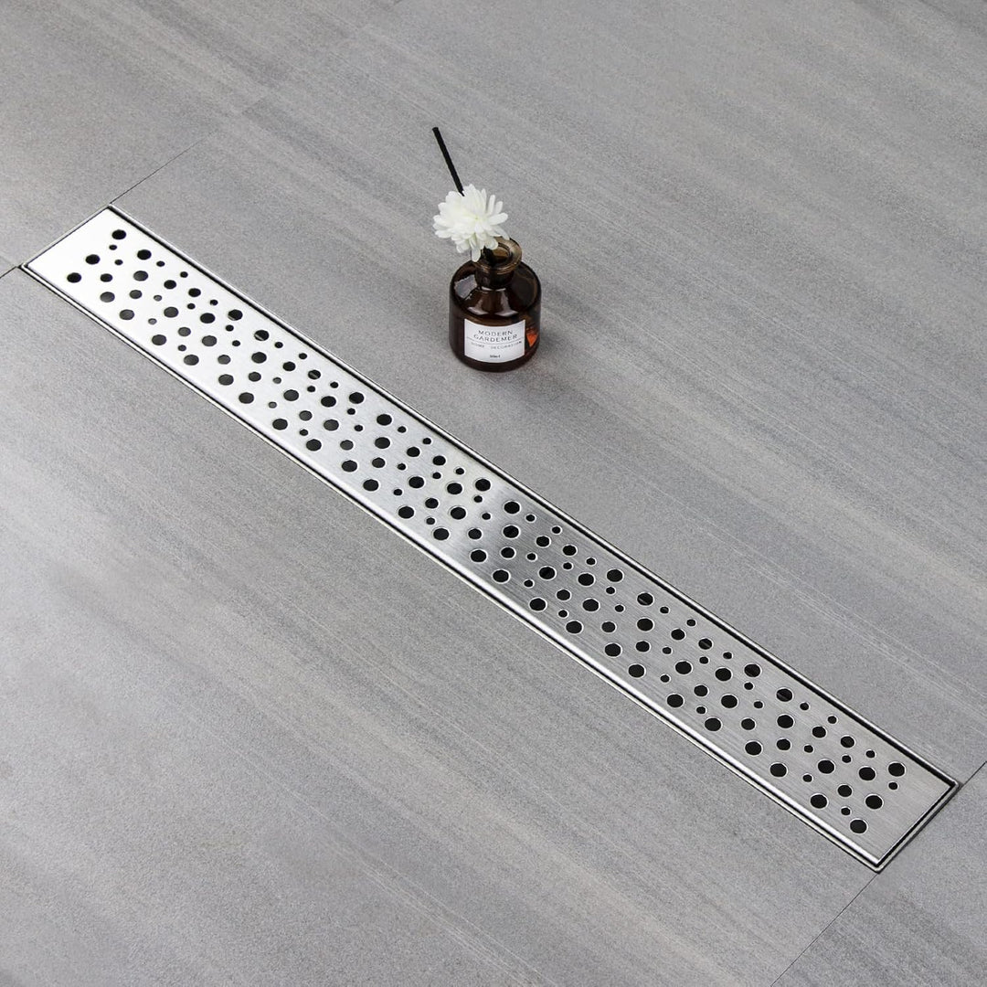Duschrinne 80 cm, Blase Duschrinne extra flach, Edelstahl Bodenablauf Komplettset mit Siphon Haarsie