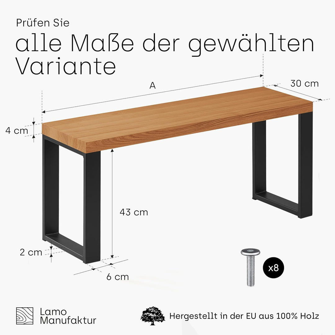 LAMO Manufaktur Sitzbank Esszimmer Holzbank 30x120x47 cm, Möbelfüsse Simple Schwarz/Rustikal, LSB-01